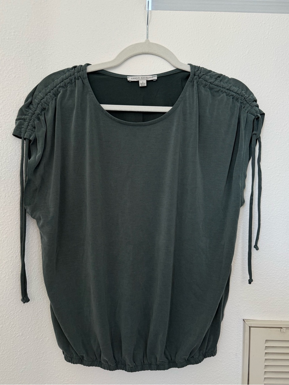 Green Ruched Shoulder Women's Top